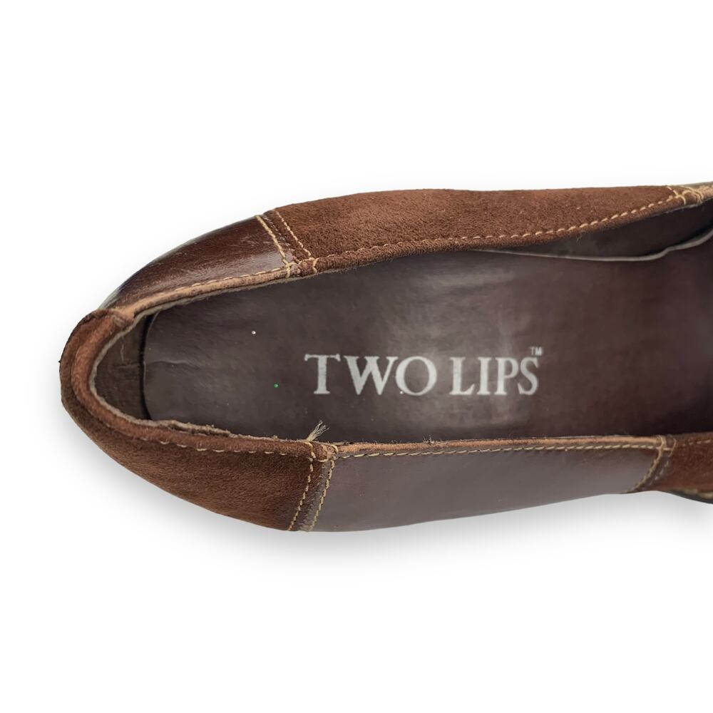 Two Lips Brown Leather Suede Patchwork Square Toe… - image 6